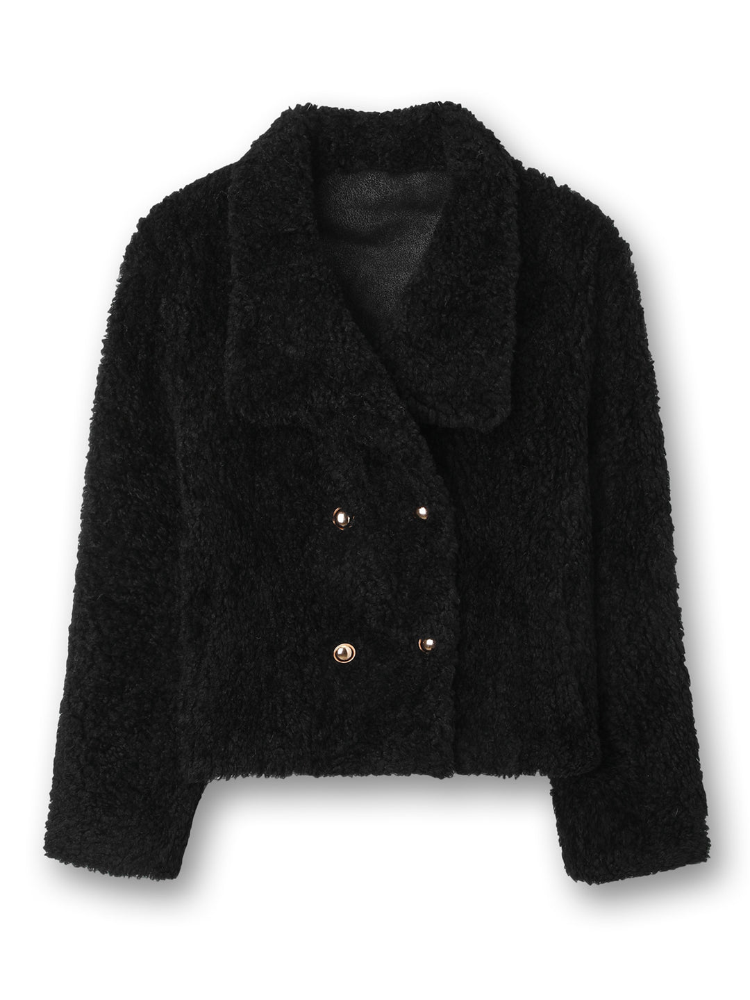 Damen Kurz geschnittene Teddy‑Felljacke mit Doppelknopfleiste Shop Nory
