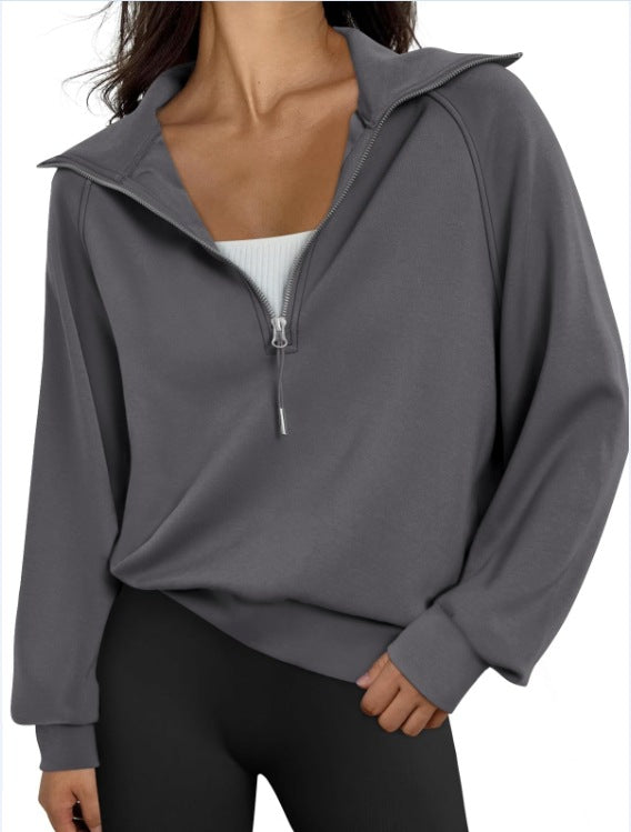 Damen lässiger Sweatpullover mit hohem Kragen und Reißverschluss
