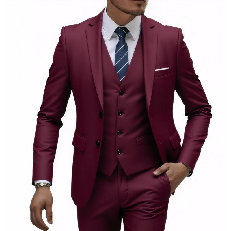 Herren nan dreiteiliges Slim-Fit Anzugset mit Weste, schmalem Revers und taillierter Silhouette