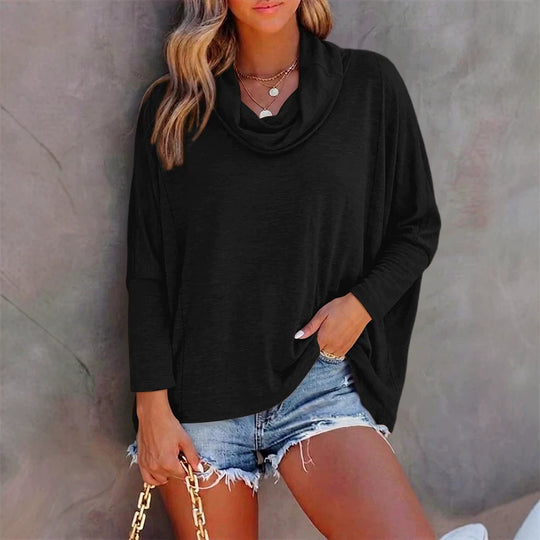 Damen Oversized Schalkragen-Longsleeve mit Fledermausärmeln Shop Nory