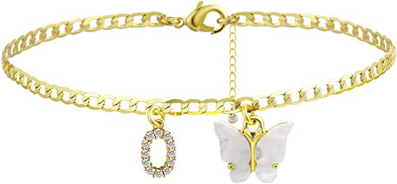 Damen Fußkettchen mit eleganten Glitzer- und Schmetterlingsanhängern Shop Nory
