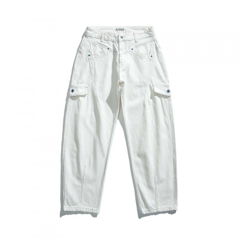 Damen Hochtaillierte Cargo-Hose entspannte Passform mit Klappentaschen und rohem Saum Shop Nory