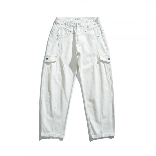 Damen Hochtaillierte Cargo-Hose entspannte Passform mit Klappentaschen und rohem Saum Shop Nory