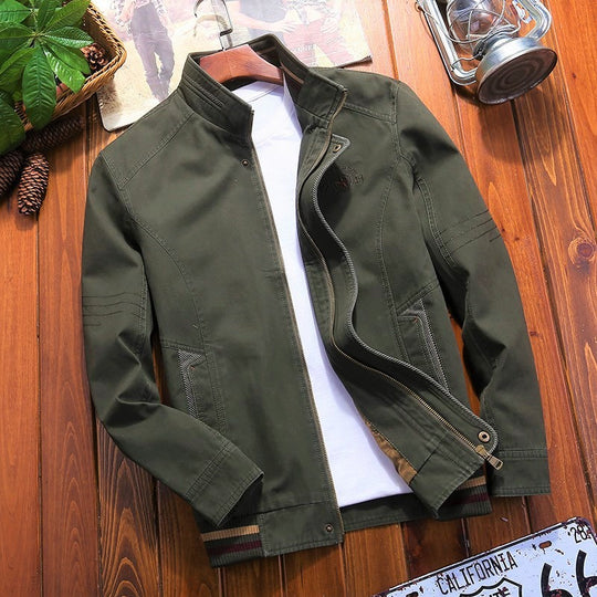 Herren Canvas-Fieldjacke mit Stehkragen, Zipper und gestreiftem Rippbund Shop Nory