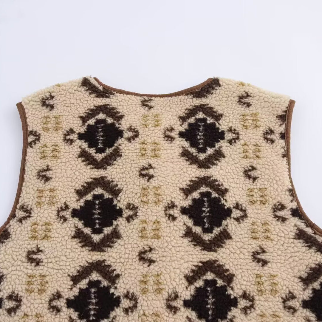 Damen Gemusterte Teddyweste im Bouclé‑Look mit aufgesetzten Taschen Shop Nory