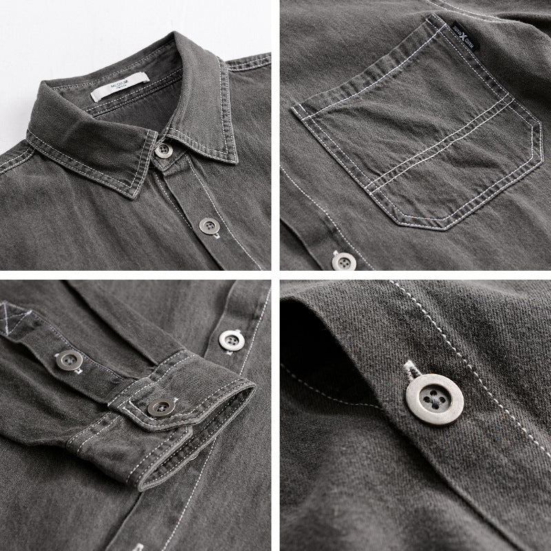 Herren Gewaschenes Denim-Overshirt im Workwear-Look mit Kontrastnähten Shop Nory