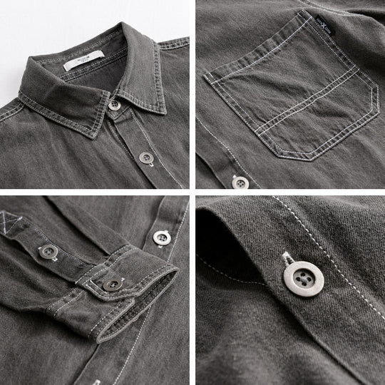 Herren Gewaschenes Denim-Overshirt im Workwear-Look mit Kontrastnähten Shop Nory