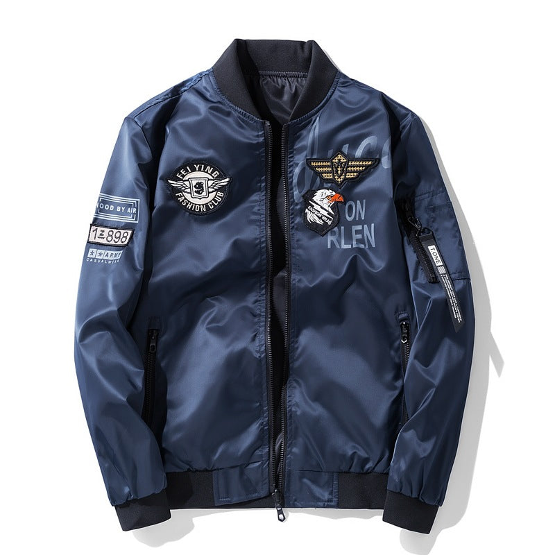 Herren Modische Bomberjacke mit Kunstleder und Stickereien Shop Nory