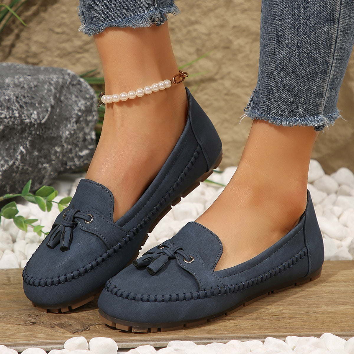 Damen bequeme Mokassins mit flexibler Sohle und eleganter Knoten-Applikation