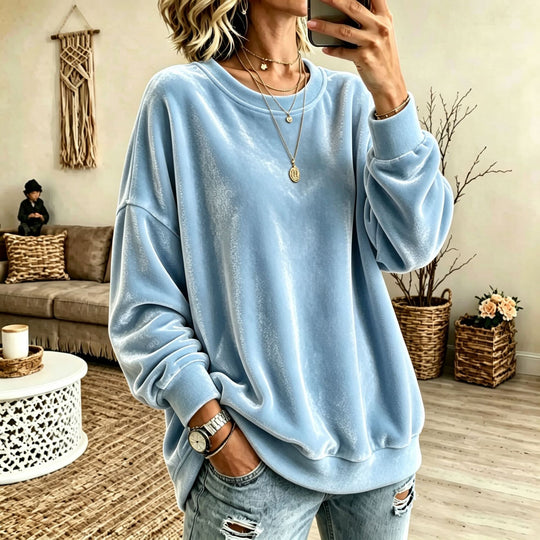 Damen Oversize-Samtpullover mit weitem Schnitt und geripptem Saum Shop Nory