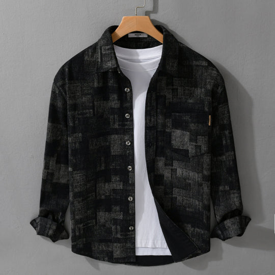Herren Strukturiertes Hemdjacke-Overshirt aus Baumwollmischung mit geometrischem Print Shop Nory