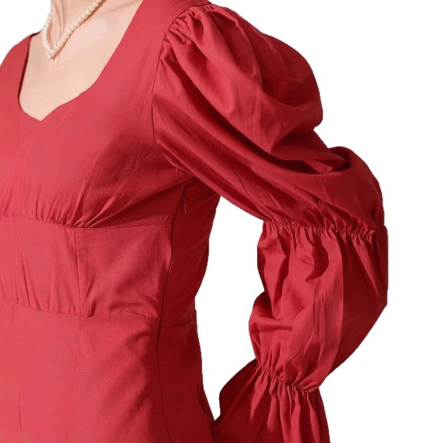 Damen Puffärmeliges Mini-Kleid mit eckigem Ausschnitt, Kordel-Bustier und Glockenärmeln Shop Nory