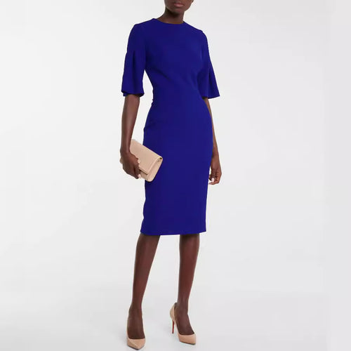 Damen Figurbetontes Midikleid mit Trompetenärmeln und Rundhalsausschnitt Shop Nory