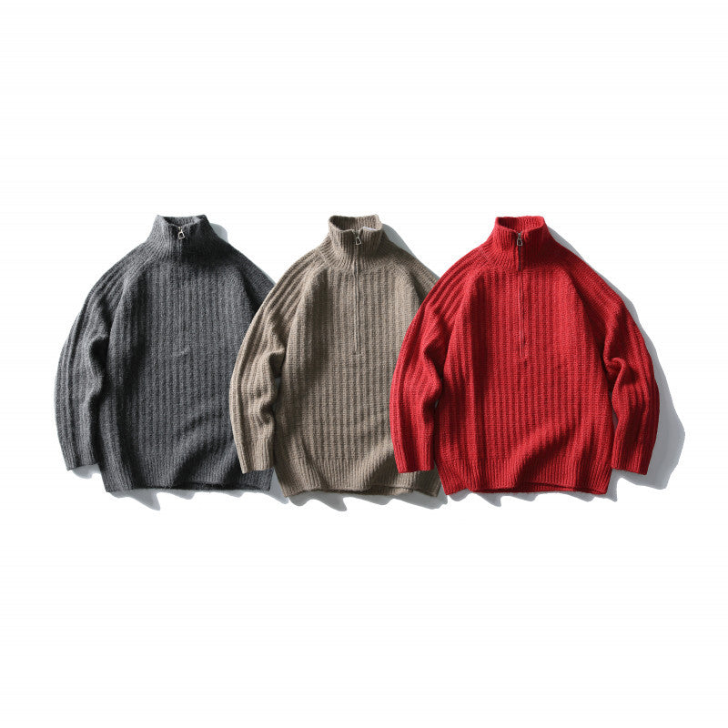 Unisex Oversize-Rippstrick-Halbzip-Pullover mit Stehkragen Shop Nory