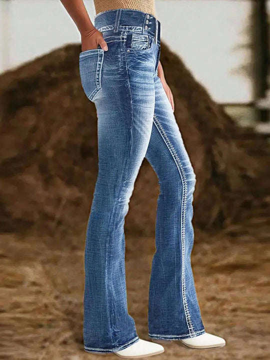 Damen hochtaillierte Flared-Jeans mit seitlicher Ziernaht und sculptendem Stretchbund Shop Nory