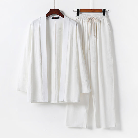 Herren Lockeres Kimono-Loungewear-Set aus leichter Baumwollmischung mit elastischer Kordelhose Shop Nory