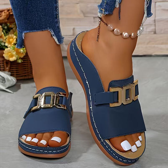 Damen Bequeme Komfort-Pantoletten mit modischem Schnallen-Detail Shopnory