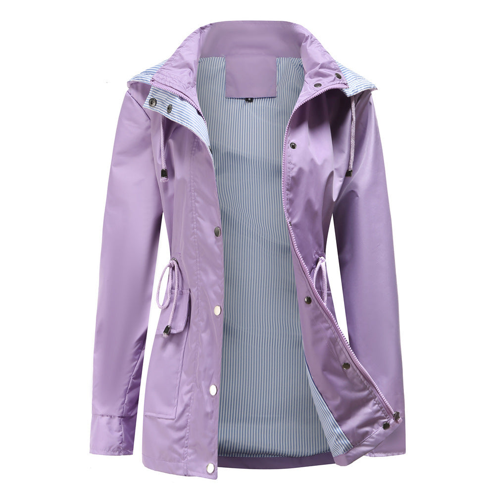 Damen Wetterfeste Regenjacke mit verstellbarem Kapuzenkragen und Taillenzug