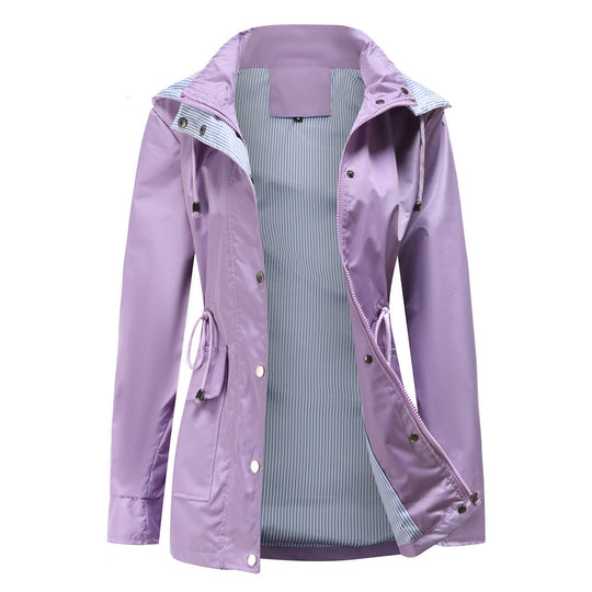 Damen Wetterfeste Regenjacke mit verstellbarem Kapuzenkragen und Taillenzug