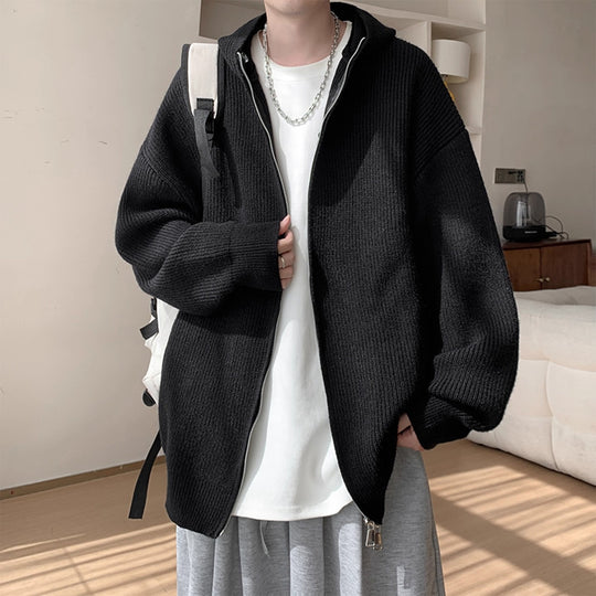 Herren Modische Strickjacke mit Kapuze und Reißverschluss Shop Nory