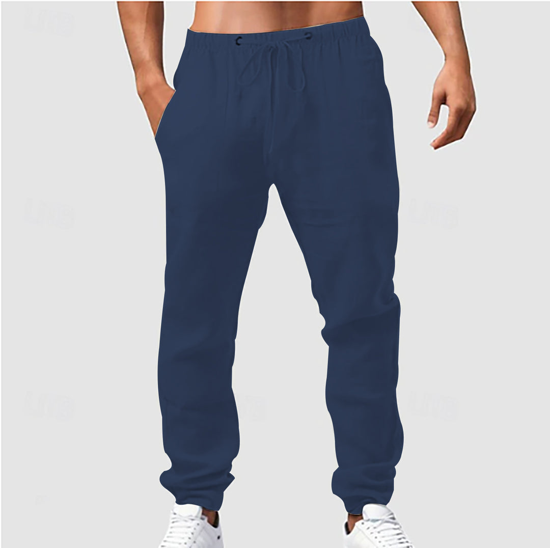 Herren entspannt-sportliche Leinenfreizeithose mit Kordelbund, elastischen Knöchelabschlüssen und seitlichen Nahttaschen Shop Nory
