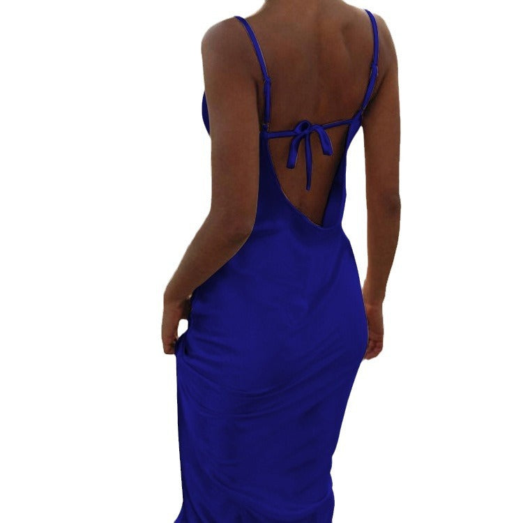 Damen Elegantes Satin-Maxikleid mit schmalen Trägern und fließendem Schnitt