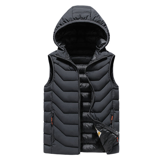 Herren Ärmellose Thermo-Utility‑Weste mit gesteppter Chevron‑Struktur, Kapuze und Zwei‑Wege‑Reißverschluss Shop Nory