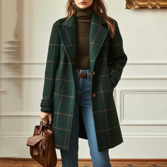 Damen Karierter Wollmix-Mantel mit Oversize-Schulter und klassischem Revers Shop Nory