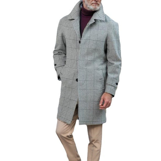 Herren Glencheck-Wollmantel mit Taillengürtel und Stehkragen Shop Nory