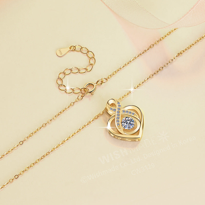 Damen elegante Halskette mit herzförmigem Anhänger und funkelnden Kristallen Shop Nory