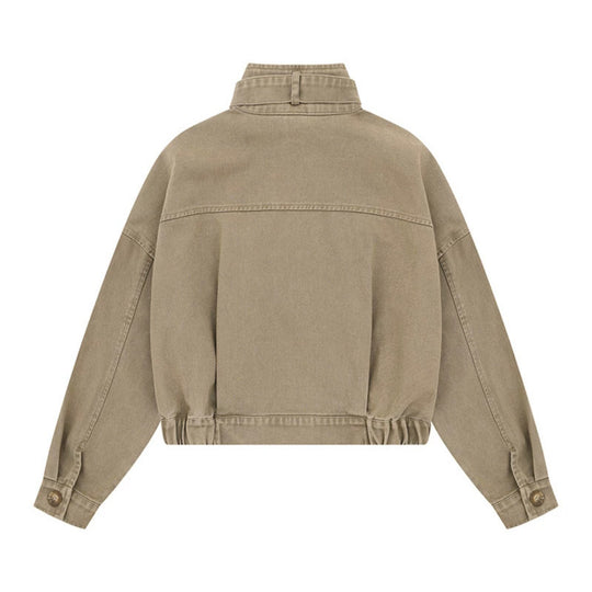 Damen Cropped Utility-Bomberjacke mit Stehkragen, Reißverschlusstaschen und Elastbund Shop Nory