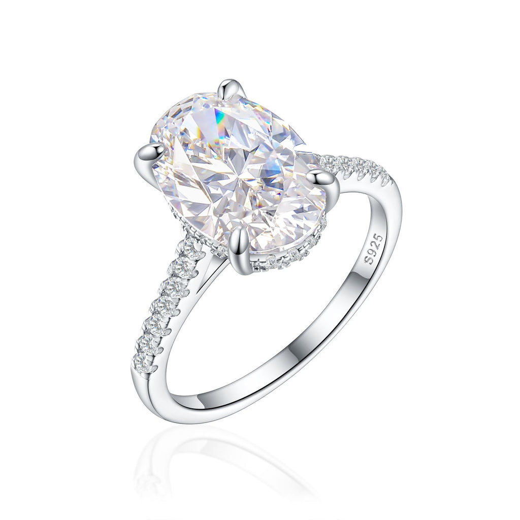 Damen eleganter Ring mit ovalem Hauptstein und feinem Zirkonia-Besatz Shop Nory