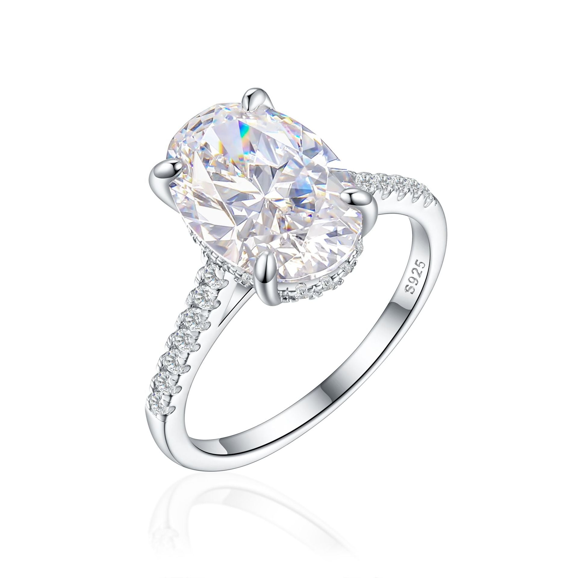 Damen eleganter Ring mit ovalem Hauptstein und feinem Zirkonia-Besatz Shop Nory