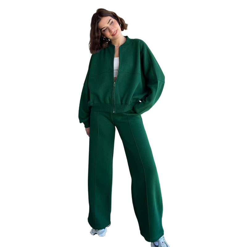 Damen Oversized Zip-Hoodie-Set mit Cropped Top und weiter Naht-Sweathose Shop Nory