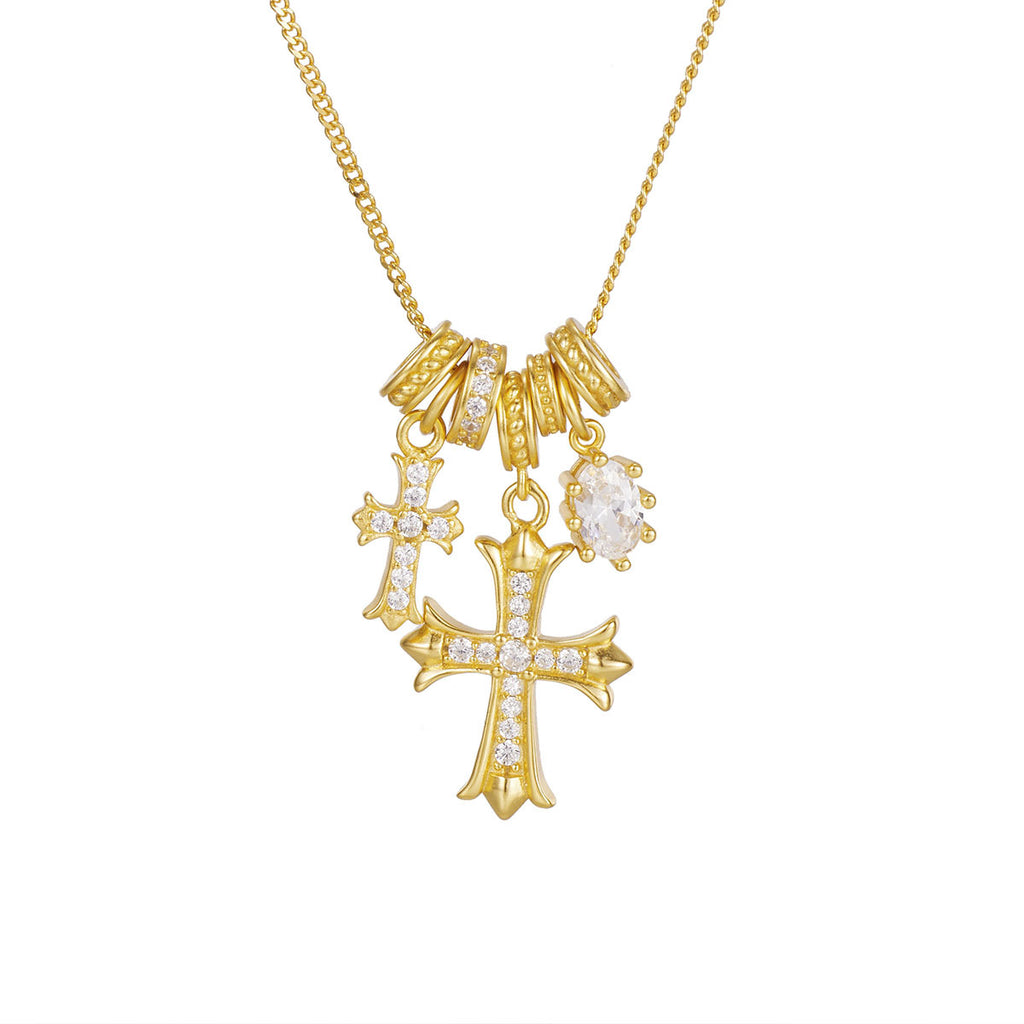 Damen Halskette mit kunstvollen Kreuz-Anhängern und funkelnden Zirkonia Shop Nory