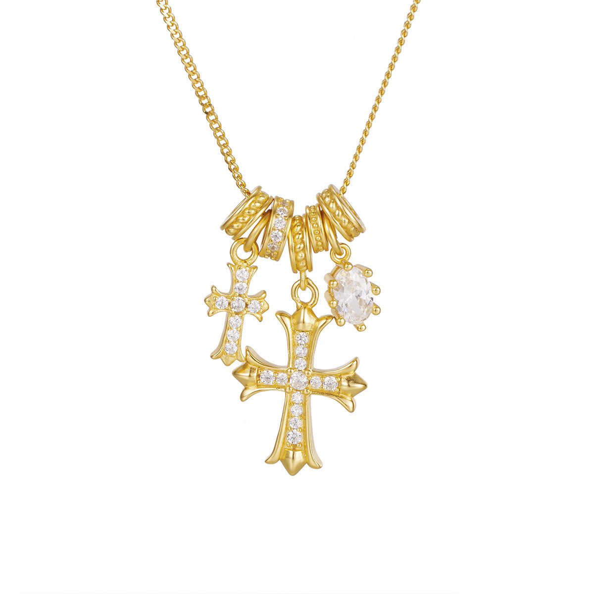 Damen Halskette mit kunstvollen Kreuz-Anhängern und funkelnden Zirkonia Shop Nory