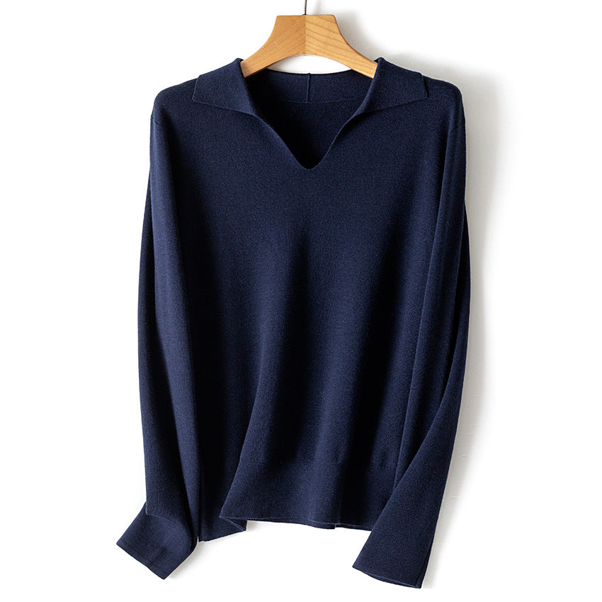 Damen Feinstrickpullover mit V-Ausschnitt und Hemdkragen Shop Nory