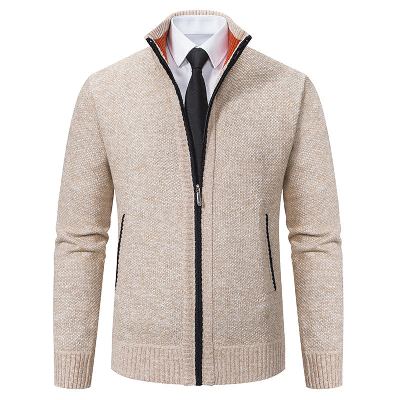 Herren elegante Strickjacke mit durchgehendem Reißverschluss und strukturiertem Design