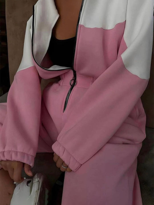 Damen modern geschnittener Zip-Hoodie und High-Waist Jogginghose Set Shop Nory