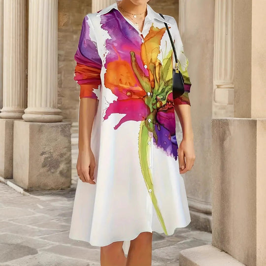 Damen Elegante Hemdblusenkleid mit floralem Design