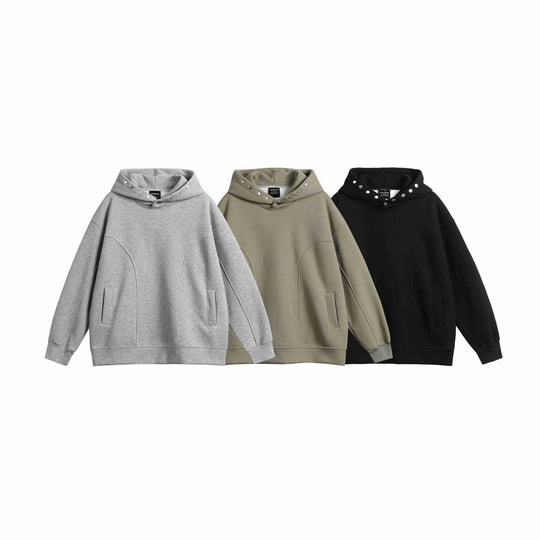 Unisex Oversize Kapuzenpullover mit Druckknopffunnel und Teilungsnähten Shop Nory