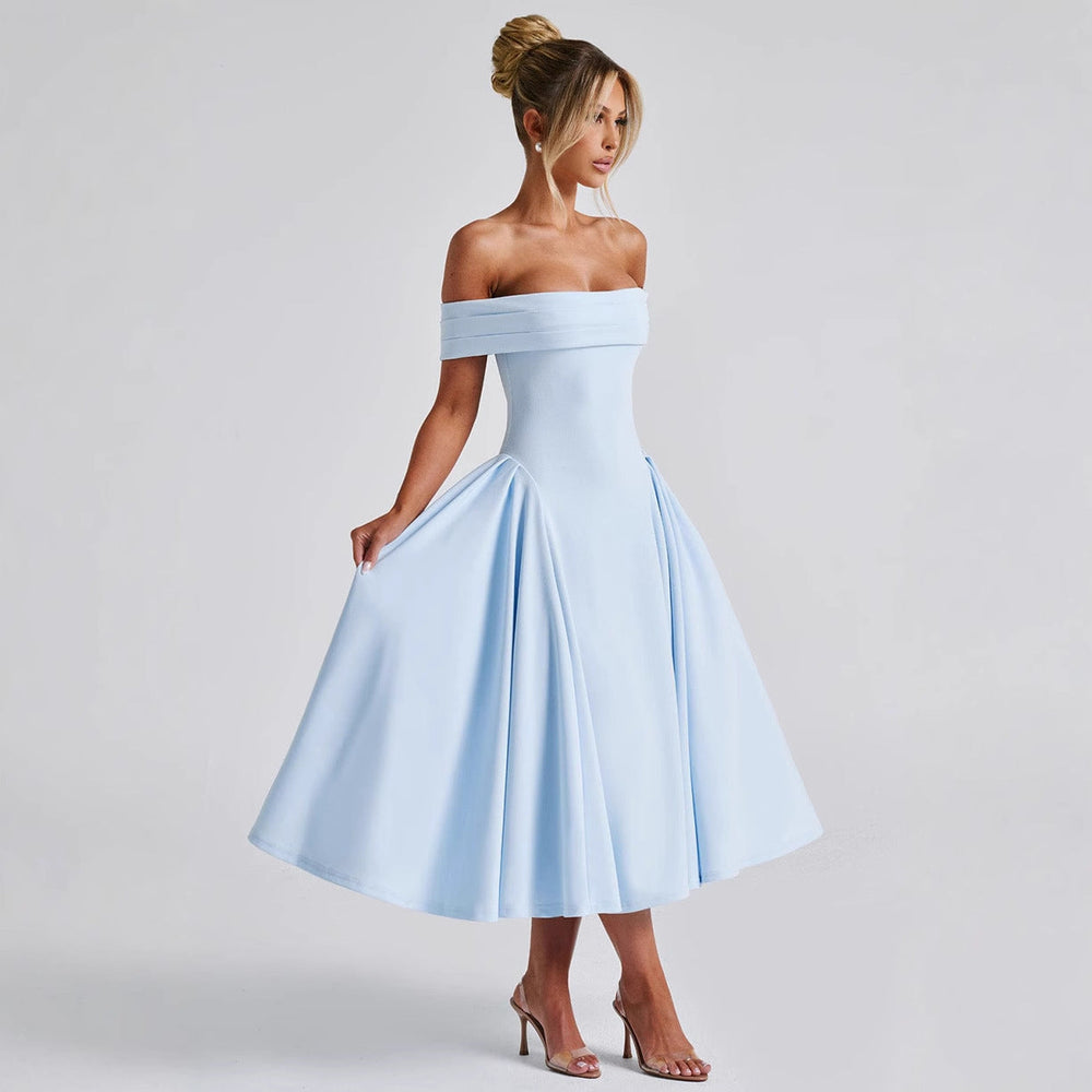 Damen Cocktailkleid mit schulterfreiem Design und voluminösem Rock