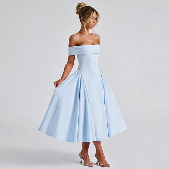 Damen Cocktailkleid mit schulterfreiem Design und voluminösem Rock
