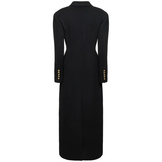 Damen Maxi-Mantelkleid mit markanter Schulterpartie und goldenen Zierknöpfen Shop Nory