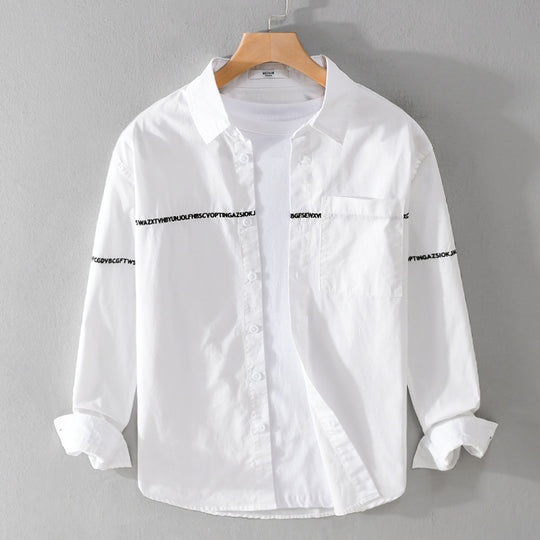 Herren Langarm-Hemd im Overshirt-Stil mit eingearbeitetem Schriftband und Brusttasche Shop Nory