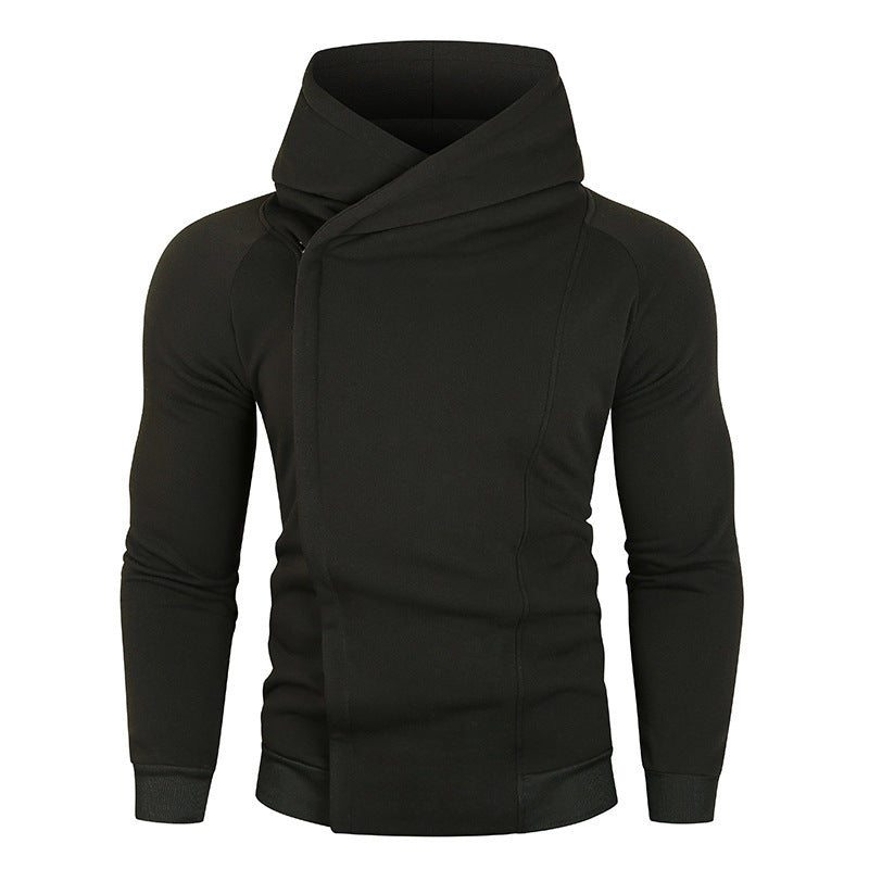 Herren asymmetrischer Kapuzenpullover mit Wickelkragen und verdeckter Knopfleiste, schlanke sportive Passform Shop Nory
