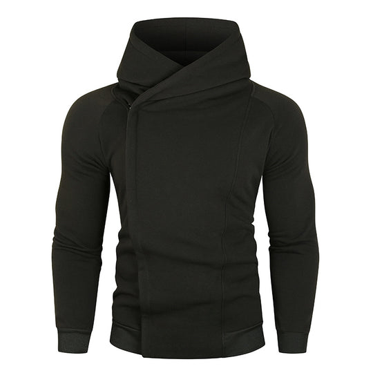 Herren asymmetrischer Kapuzenpullover mit Wickelkragen und verdeckter Knopfleiste, schlanke sportive Passform Shop Nory