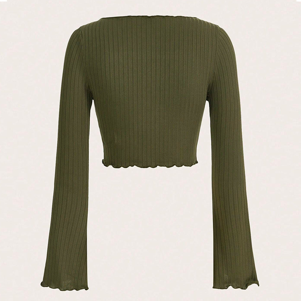 Damen fein geripptes Cropped-Longsleeve mit asymmetrischem Wellensaum und Cut-Out Shop Nory