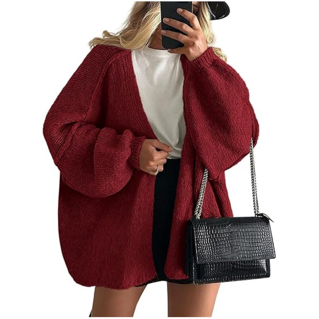 Damen Oversize Strickcardigan mit Ballonärmeln und offener Front Shop Nory