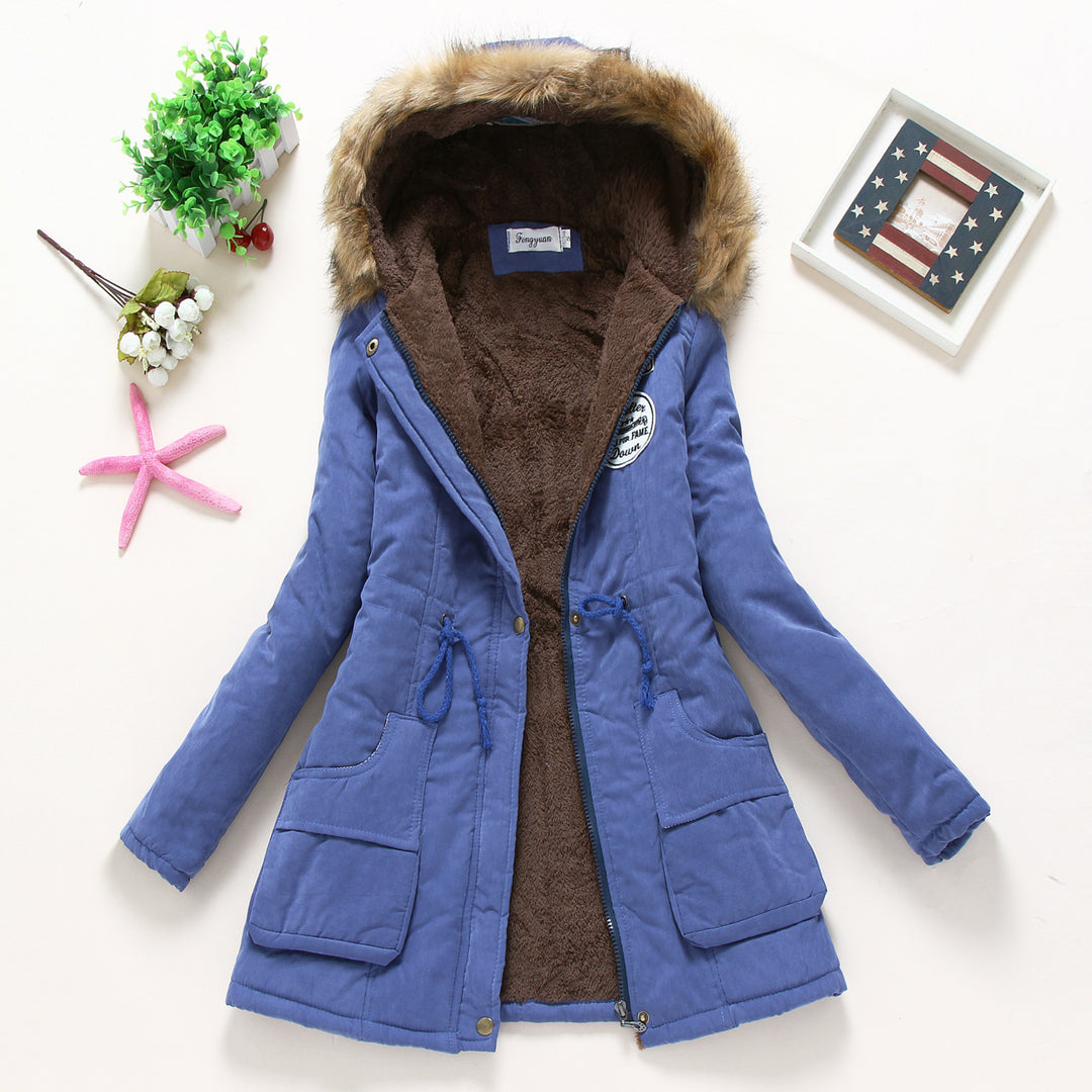 Damen taillierter Winterparka mit Teddyfutter Kunstfellkapuze und Tunnelzug Shop Nory